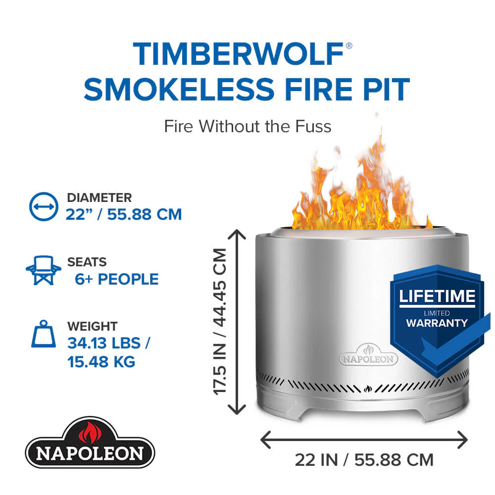 Napoleon Timberwolf® Smokeless Fire Pit 22" Stainless Steel - Image 3
